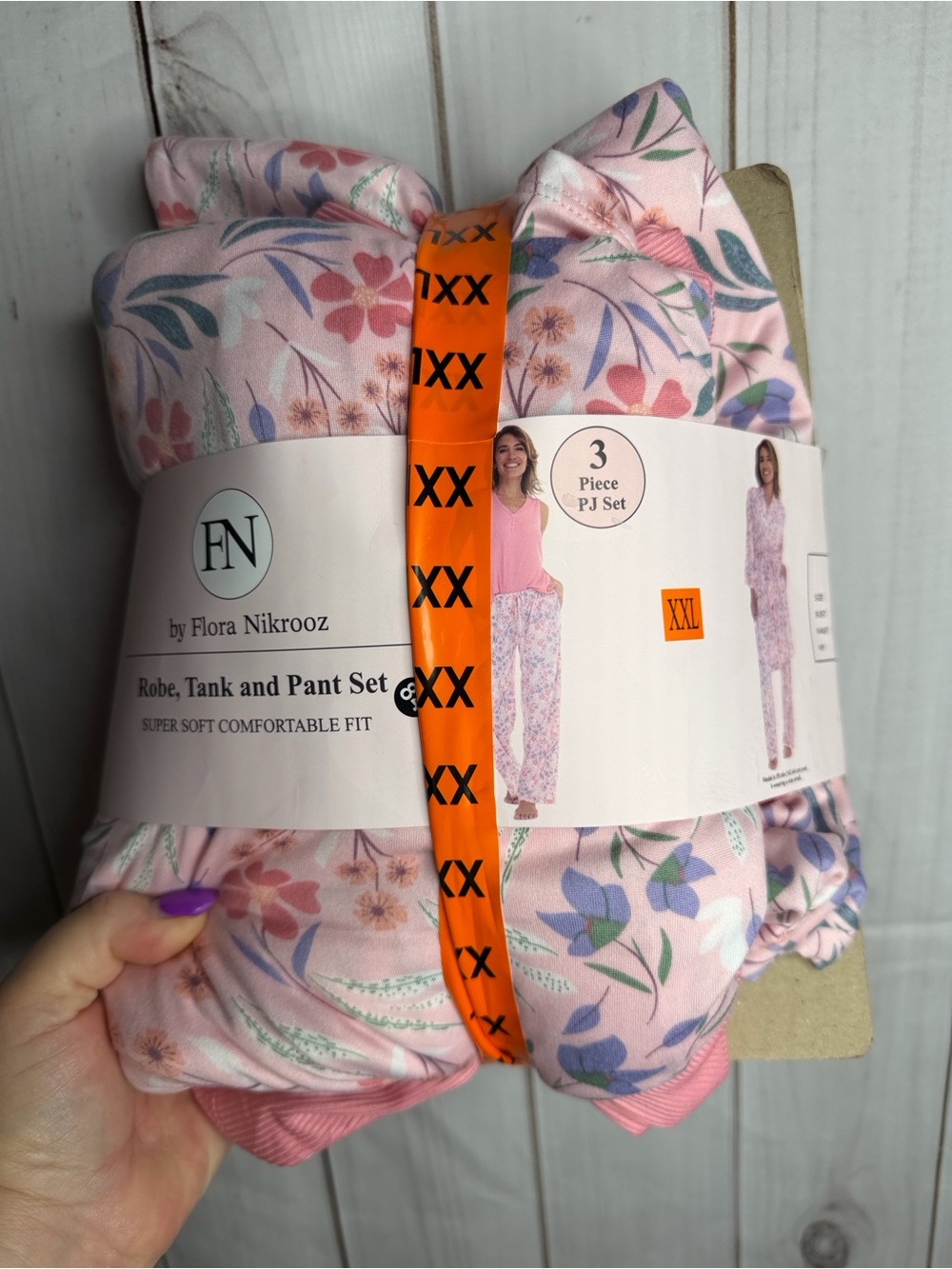 XXL (18-20) Pink floral 3-Piece Pajama Set w/ Pants, robe and tank top